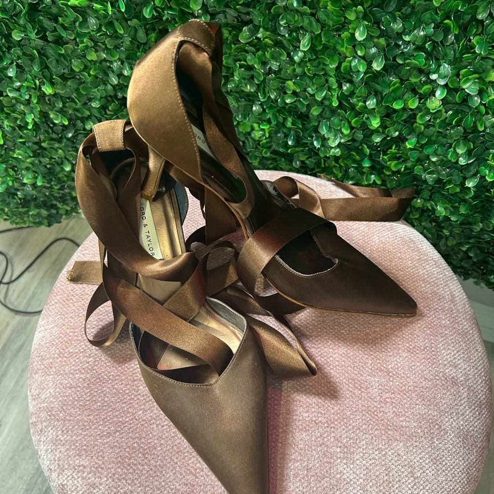 Lord & Taylor Satin Brown Heels